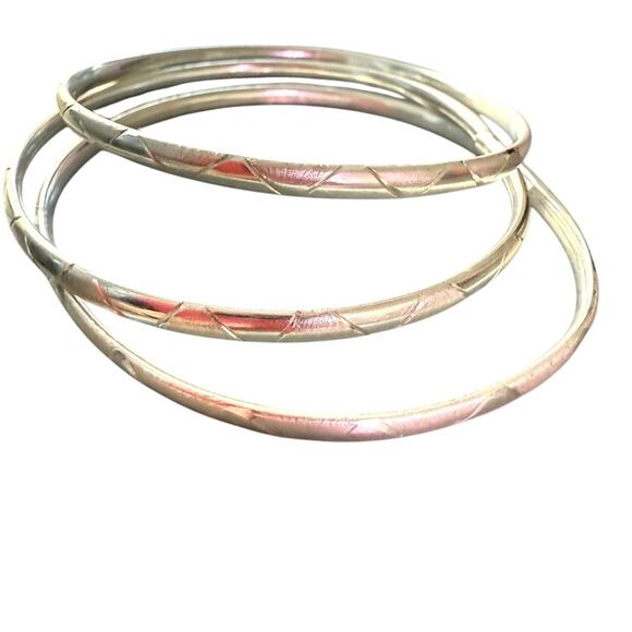 Sterling Silver 3 Bangle Bracelets Set - Picture 1 of 8